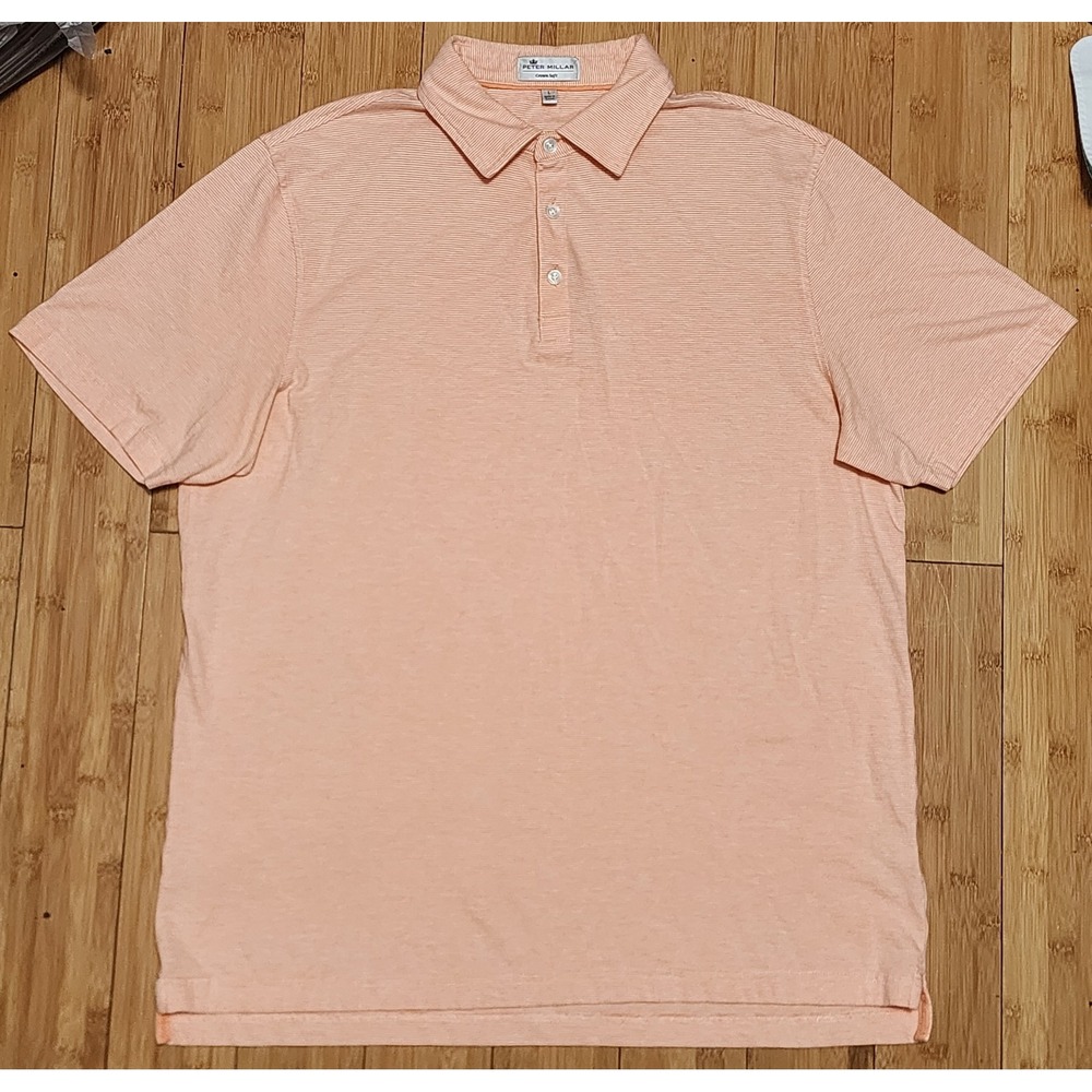 Peter Millar Men L Crown Soft Pima Cotton Silk Newport Stripe Golf Polo MS18K62